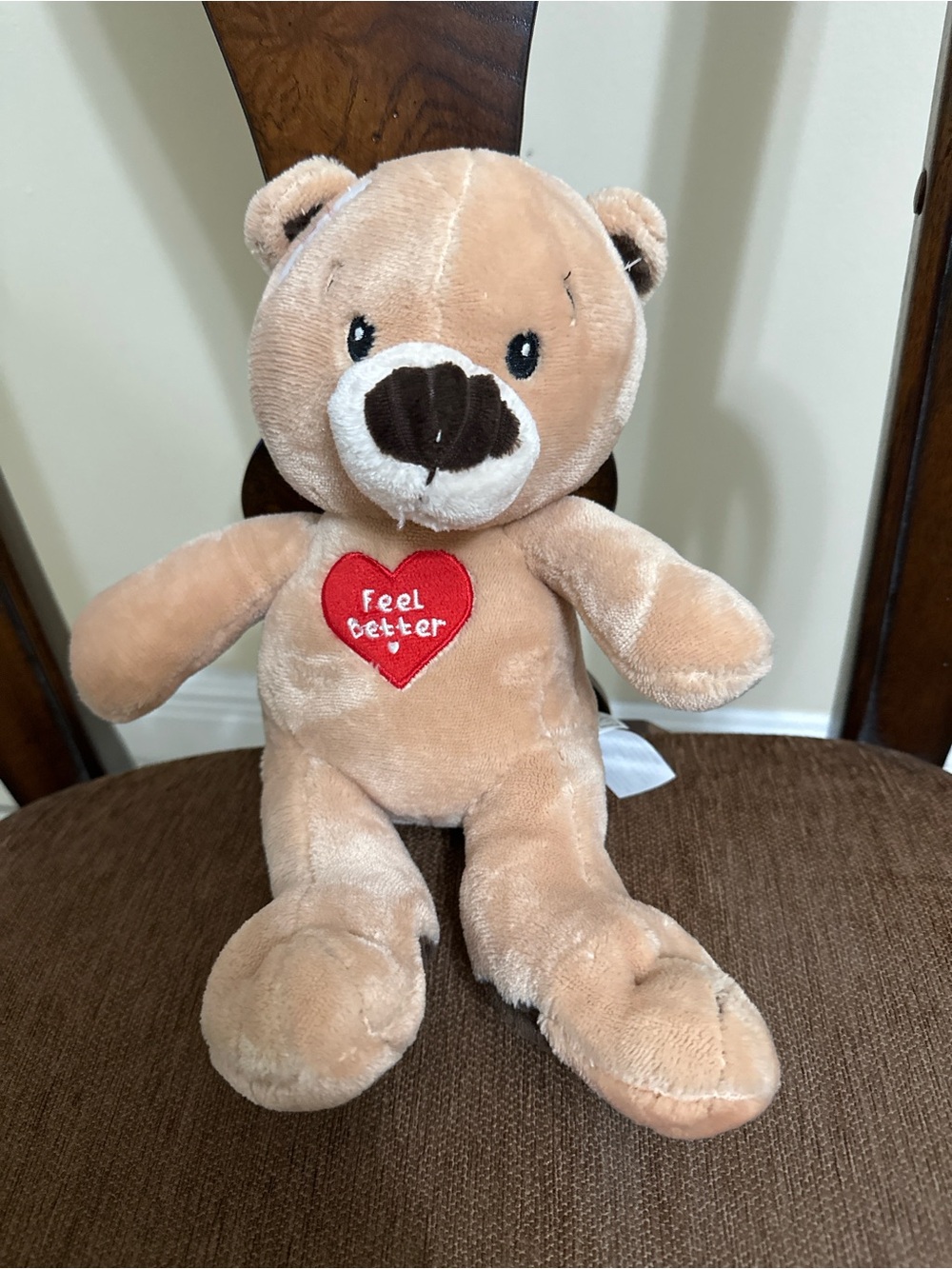 Feel Better Tan Plush Bear with Red Heart — Comfort Plush Toy